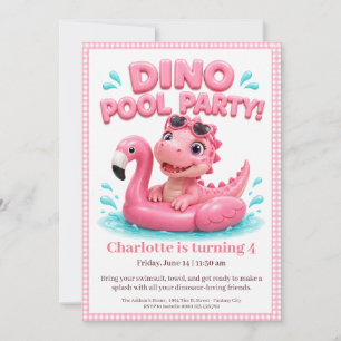 Pink Dino-Mite Birthday Pool Party Invitation