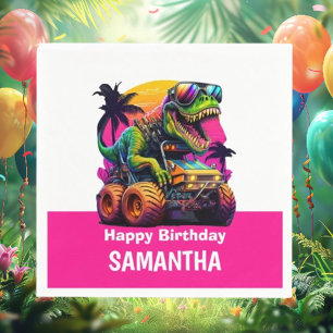 PINK Dino-Mite MONSTER TRUCK Birthday Party Napkin