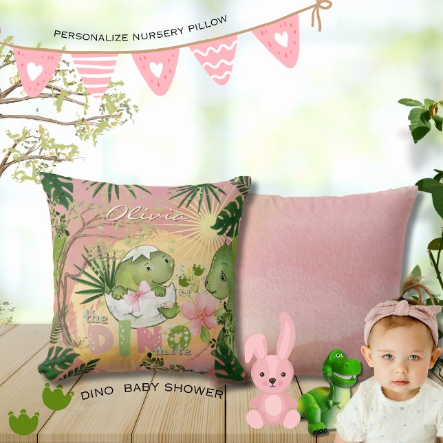 Pink Dino-Mite Pillow for Girls' Nursery (Pink Dino-Mite Pillow for Girls' Nursery)