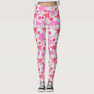 Pink Dino Pattern L Grey BG Leggings