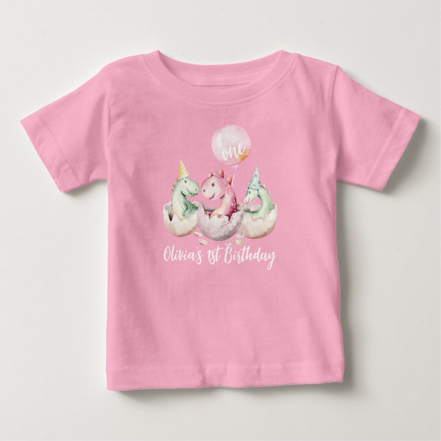 Pink Dinosaur 1st birthday Shirt (Front)