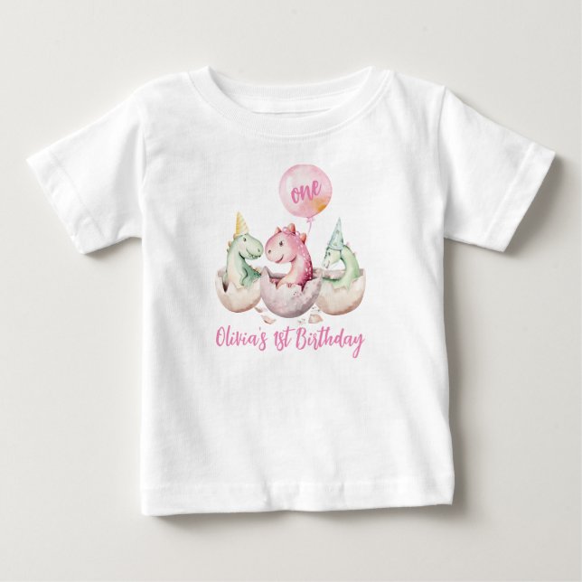 Pink Dinosaur 1st birthday Shirt (Front)