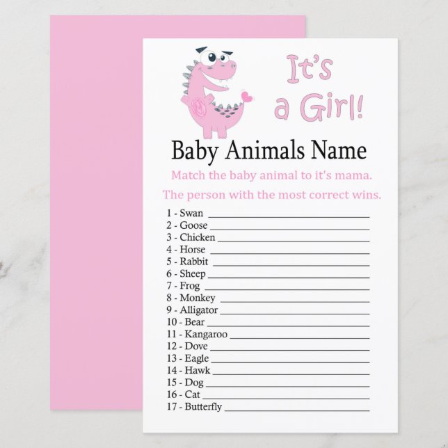 Pink Dinosaur Baby Animals Name Game (Front/Back)