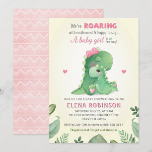 Pink Dinosaur Baby Girl Shower Wild Sweet Sprinkle Invitation