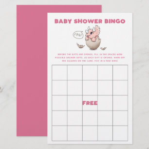 Pink Dinosaur Baby Shower Bingo Game