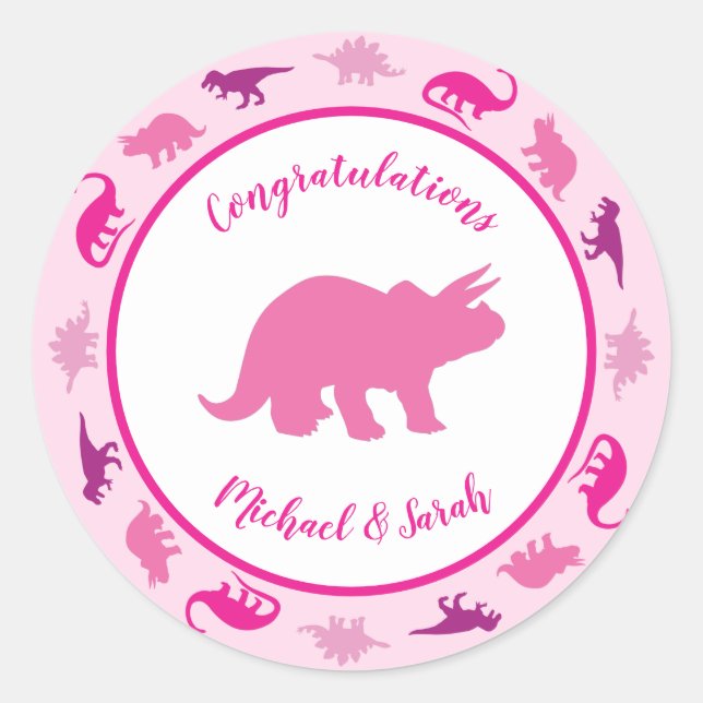 Pink Dinosaur Baby Shower Cute Dino Girl Classic Round Sticker (Front)