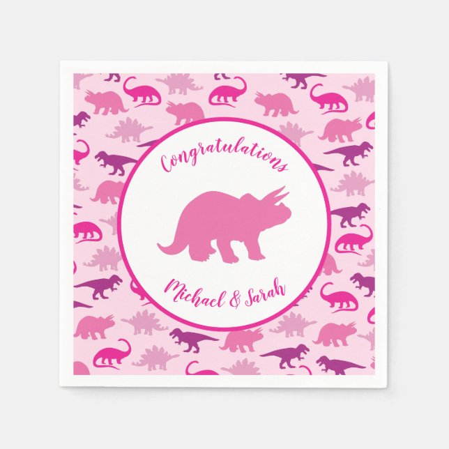 Pink Dinosaur Baby Shower Cute Dino Girl Napkin (Front)