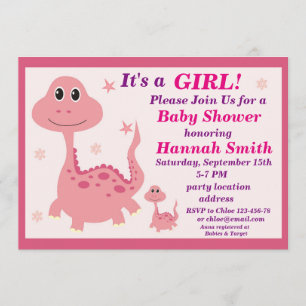 Pink dinosaur baby shower invitation