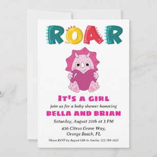 pink dinosaur baby shower invitations