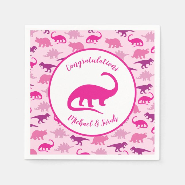 Pink Dinosaur Baby Shower Napkin (Front)