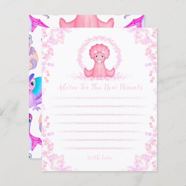 Pink Dinosaur Baby Shower Parents Advice Card (Front/Back)