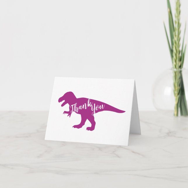 Pink Dinosaur Baby Shower Thank You Card (Front)