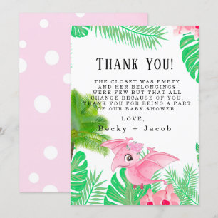 Pink Dinosaur Bird Tropical Girl Thank You Cards