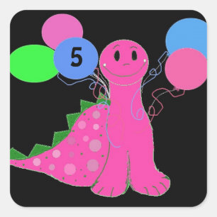 Pink Dinosaur Birthday Customisable Age Square Sticker