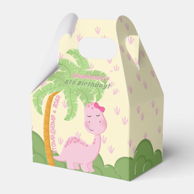 Pink Dinosaur Birthday Favour Box (Front Side)