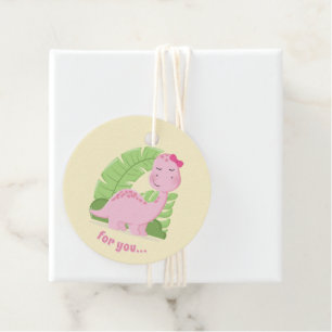 Pink Dinosaur Birthday Favour Tags
