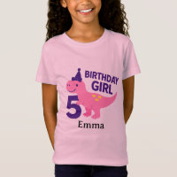 Pink Dinosaur Birthday Girl - Age 5 Celebration