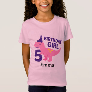Pink Dinosaur Birthday Girl - Age 5 Celebration T-Shirt