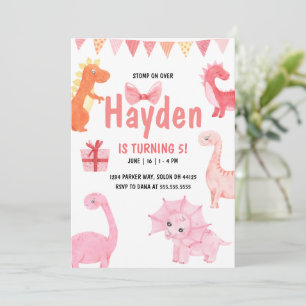 Pink Dinosaur Birthday Invitation