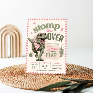 Pink Dinosaur Birthday Invitation