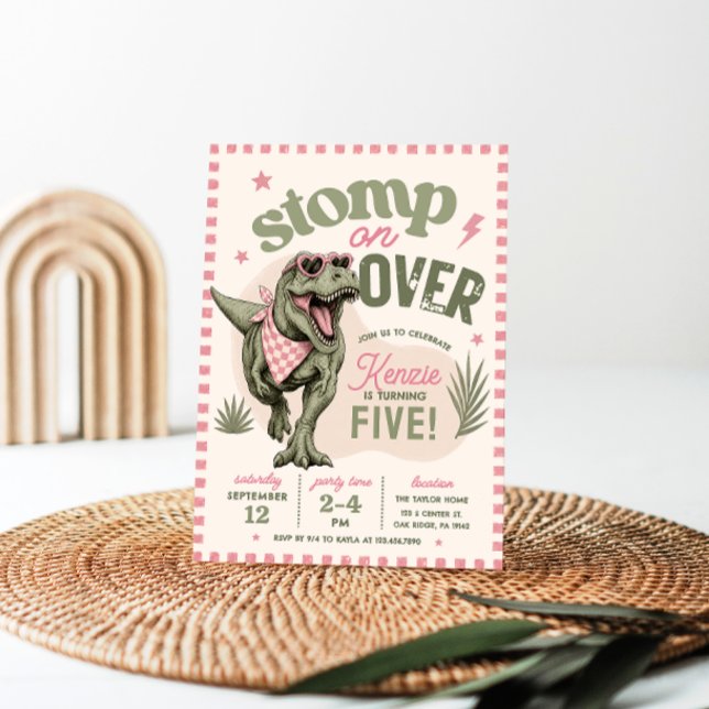 Pink Dinosaur Birthday Invitation (Creator Uploaded)