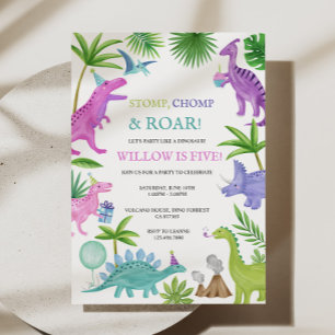 Pink Dinosaur Birthday Invitation