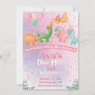 Pink Dinosaur Birthday Invitation