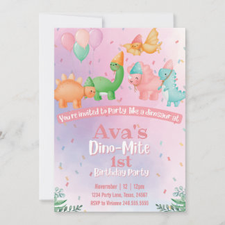Pink Dinosaur Birthday Invitation
