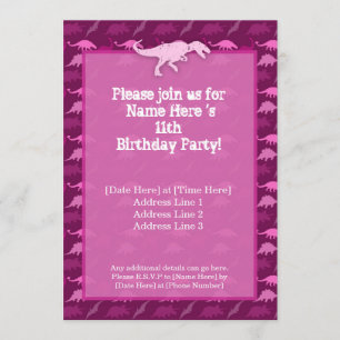 Pink Dinosaur Birthday Invitation