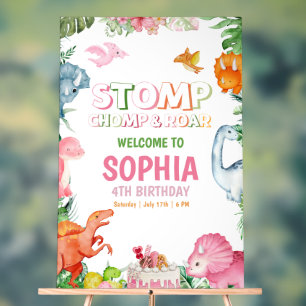 Pink Dinosaur Birthday Invitation Girl Dinosaur  Acrylic Sign