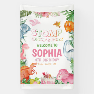 Pink Dinosaur Birthday Invitation Girl Dinosaur  Banner