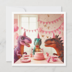Pink dinosaur birthday invite, dinosaur invitation