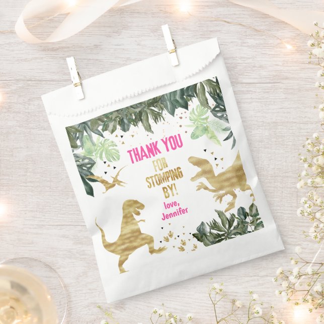 Pink Dinosaur Birthday Party  Favour Bags (Clipped)