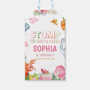 Pink Dinosaur Birthday Party, Girls Dinosaur party Gift Tags
