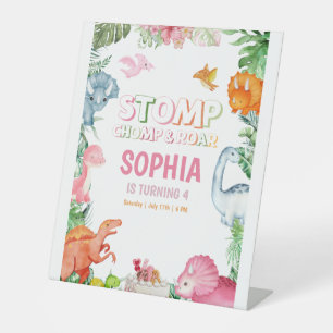 Pink Dinosaur Birthday Party, Girls Dinosaur party Pedestal Sign