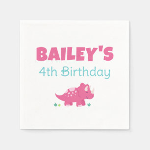 Pink Dinosaur Birthday Party Napkin