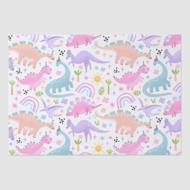 Pink Dinosaur Birthday Party  Tissue Paper (Front)