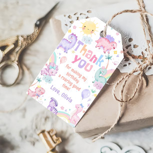 Pink Dinosaur Birthday Thank You Gift Tags