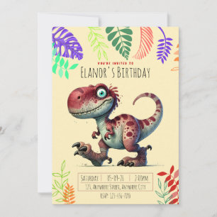 Pink Dinosaur Boys & Girls Birthday Invitation