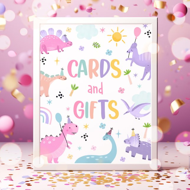 Pink Dinosaur Cards And Gifts Birthday Party Poster (Creator Uploaded)