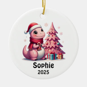 Pink Dinosaur Christmas for Kids, Custom Dinosaur Ceramic Tree Decoration