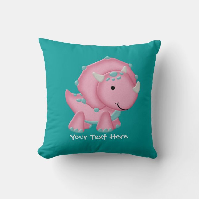 Pink Dinosaur (customisable) Cushion (Front)