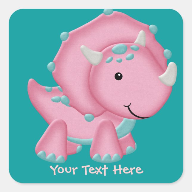 Pink Dinosaur (customisable) Square Sticker (Front)