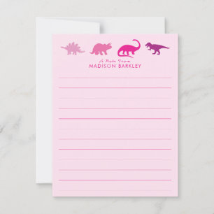Pink Dinosaur Cute Kid's Dino Flat Stationary Card