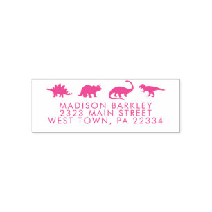 Pink Dinosaur Cute Kid's Dino Return Address Stamp