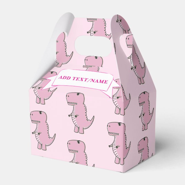 Pink Dinosaur Drawing Custom Blue Favour Box (Front Side)