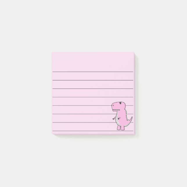 Pink Dinosaur Drawing Lined 3x3  Post-it Notes (Front)