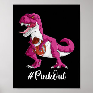 Pink Dinosaur Football Shirt Boys Breast Cancer Pi Poster