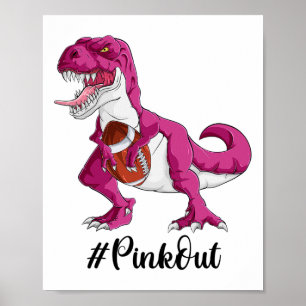 Pink Dinosaur Footbyll Boys Breast Cancer Awarenes Poster