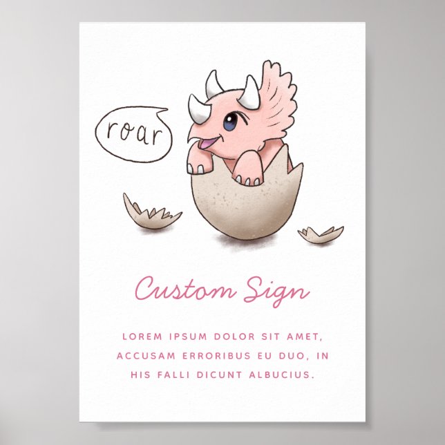 Pink Dinosaur Girl Baby Shower Sign (Front)